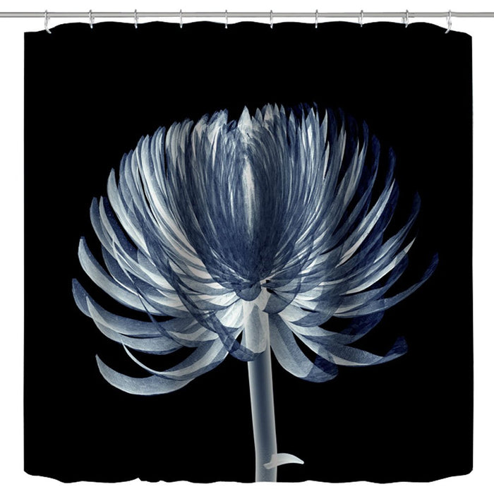 72x72 Shower Curtain Fabric,Black and Blue Xray Flower Modern Watercolor Floral Nature Elegant X-ray Flower Art Print Bath Curtain,Polyester Waterproof Fabric Bathroom Shower Curtain Set,Hooks Include