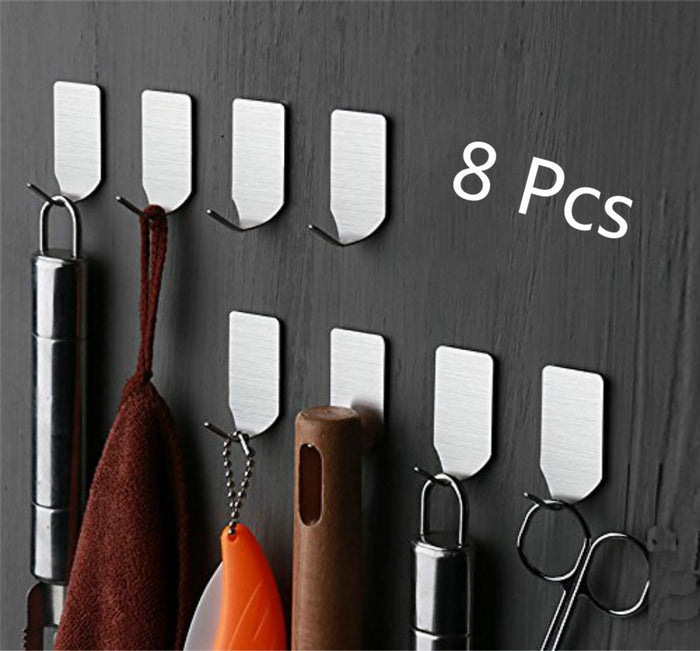 8 Pcs Adhesive Hooks, OUTOWIN Stainless Steel Wall Hooks Waterproof Hanger for Robe, Coat, Towel, Keys, Bags, Home, Kitchen, Bathroom