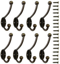 8 Pieces Coat Hooks Wall Mounted 35 LB Utility Hooks Heavy Duty Cup Metal Hooks Dual Robe Hook Rustic Hooks Retro Double Hooks Coat Hanger and 18 Pieces Screws (Bronze Color)