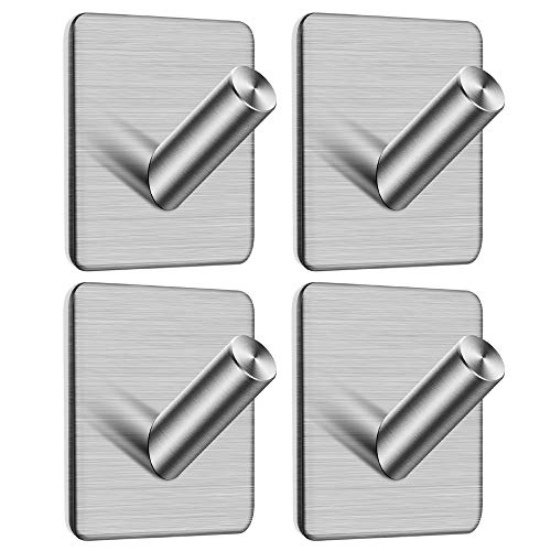 Adhesive Hooks, Anteer Self Stick Towel Robe Hooks Key Hooks Heavy Duty Coat Hooks Stainless Steel Sticky Wall Hooks for Home, Kitchen, Bathroom