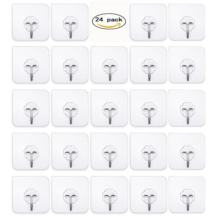 Adhesive Hooks Heavy Duty Hooks - 24 Packs Hooks Utility Hooks Heavy Duty Wall Hooks Waterproof Reusable Seamless Sticky Hook for Bathroom Kitchen Wall Door Ceiling and More