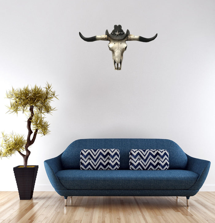 Carved Bull Horn Bison Head Steer Skull Sculpture Strength Power& Masculinity