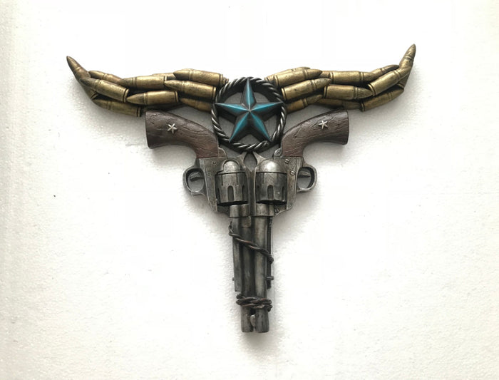 Cold Cast Bronze Gun and Bullet Old West Sculpture Wall Mount Statue Figurine