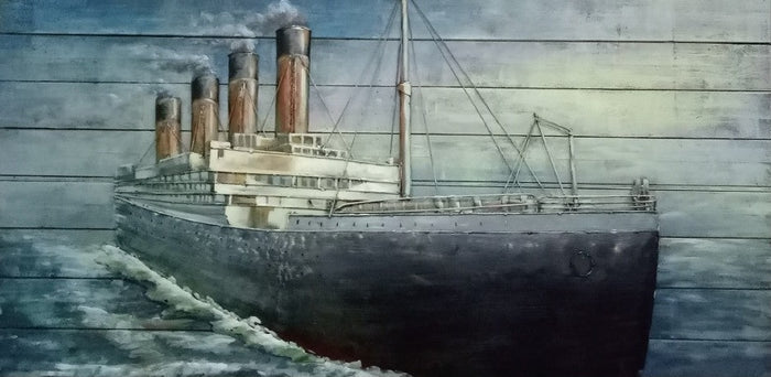 Cruise Liner Steam Ship Boat 3D Wall Art Painting Metal & Wood Mixed Media Hanging