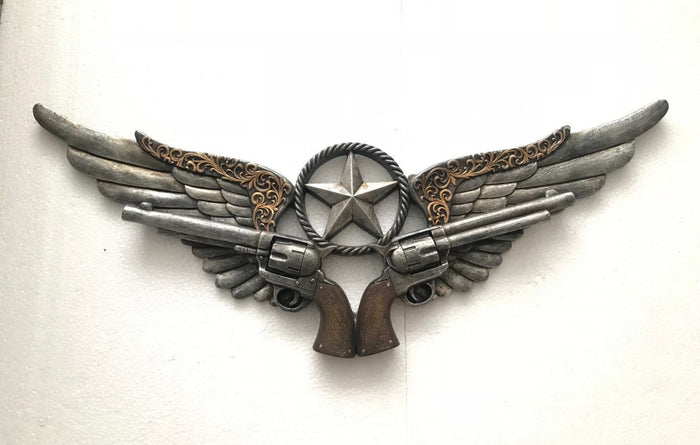 Dual Guns Hand Made Wall Mount Gun Rifle Pistol Hanger Hook Sculpture Deal Decor