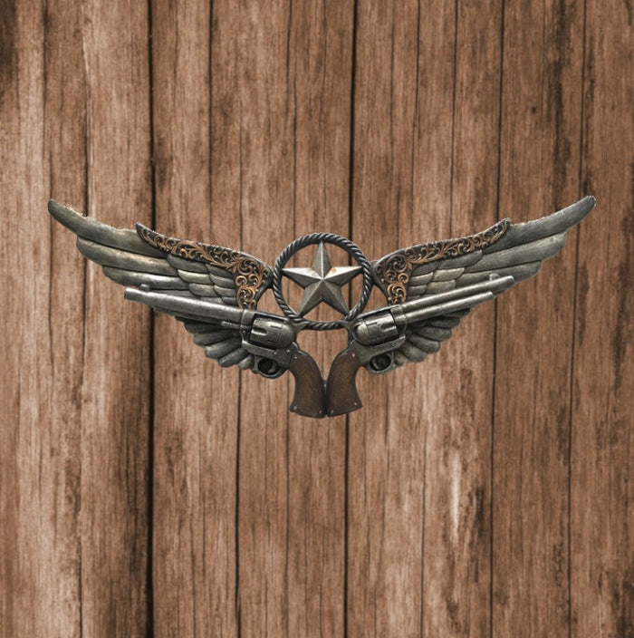 Dual Guns Hand Made Wall Mount Gun Rifle Pistol Hanger Hook Sculpture Deal Decor