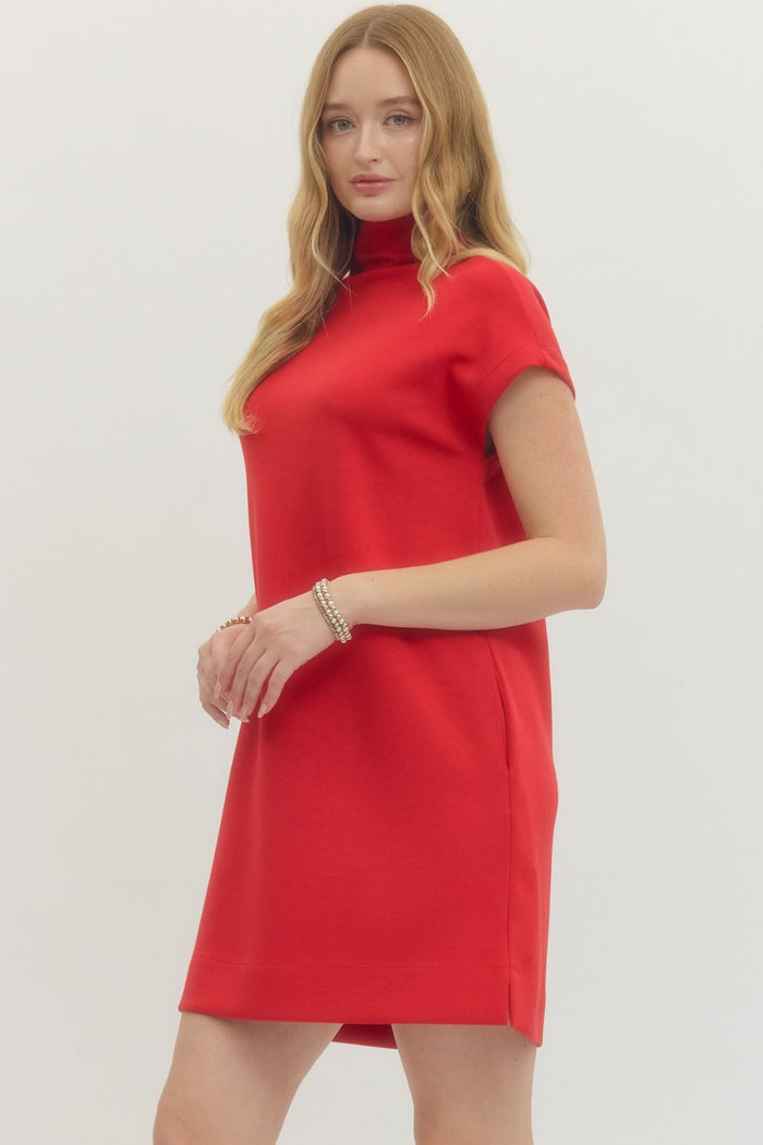 Entro - Dress Mini - Knit Mock Neck - Red - Findlay Rowe Designs
