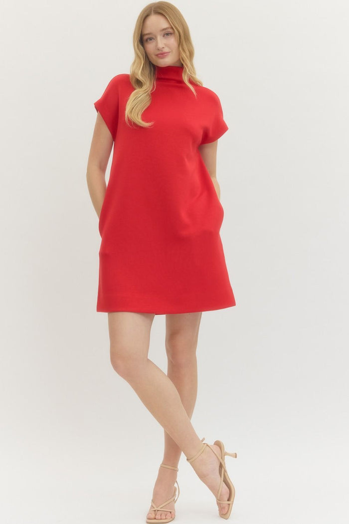 Entro - Dress Mini - Knit Mock Neck - Red - Findlay Rowe Designs
