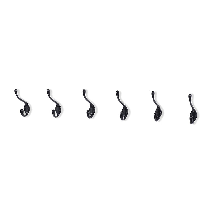 Entryway Wall Mounted Retro Heavy Duty Coat Racks - Set of 6 Dual Robe Hook - Double Hooks Backpack Bag Towel Key Cap Rope Holder (Black)