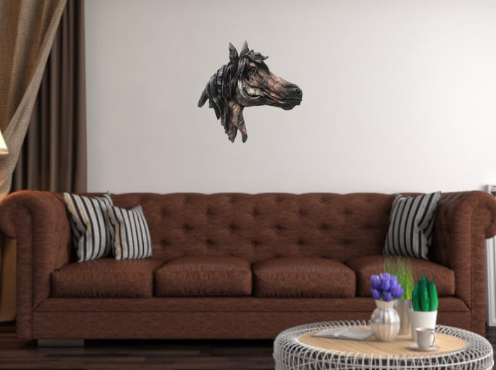 Extra Large Wall Mount Horse Head Stallion Cold Cast Bronze Sculpture Statue Art