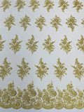 Flower Lace Sequins Fabric - Champagne - Embroidered Floral Pattern Fabric with Sequins on Lace By Yard