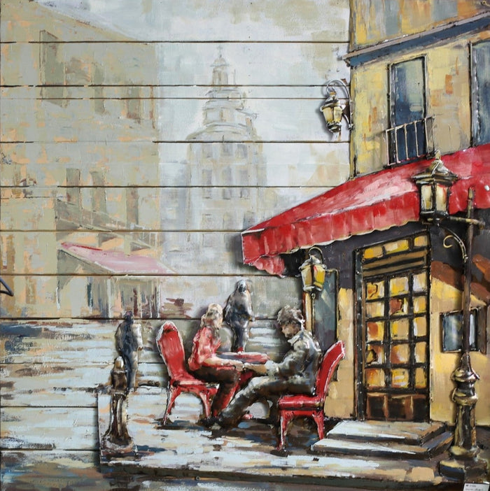 French Cafe 3-D Hand Made Wall Mount Oil Painting Artwork Home Decor Hand Made