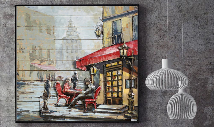 French Cafe 3-D Hand Made Wall Mount Oil Painting Artwork Home Decor Hand Made