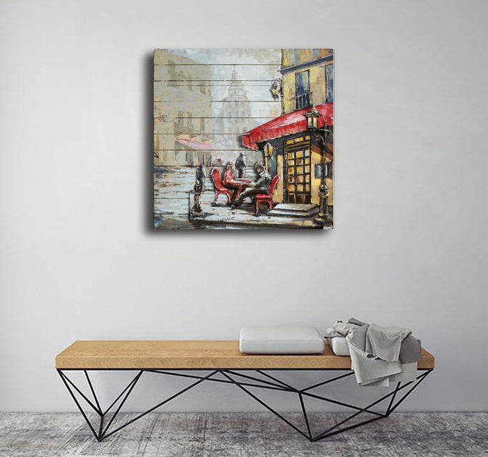 French Cafe 3-D Hand Made Wall Mount Oil Painting Artwork Home Decor Hand Made