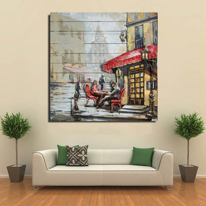 French Cafe 3-D Hand Made Wall Mount Oil Painting Artwork Home Decor Hand Made