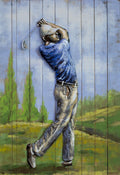 Golfer 3-D Oil Painting Wall Decor Metal And Wood Canvas Home Office Decoration