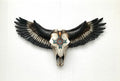 HAND MADE PAINTED COW SKULL WITH AMERICAN FLYING EAGLE COLD CAST BRONZE SCULPTURE STATUE