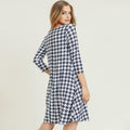 Houndstooth Print 3/4 Sleeve Dress with Pockets