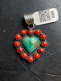 Kingman Turquoise Coral Cluster Pendant | Sterling Silver | A518