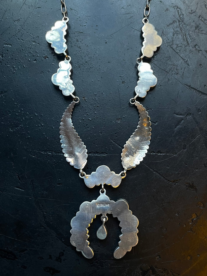 Kingman Turquoise Feather Naja Necklace | 925 Sterling Silver E622