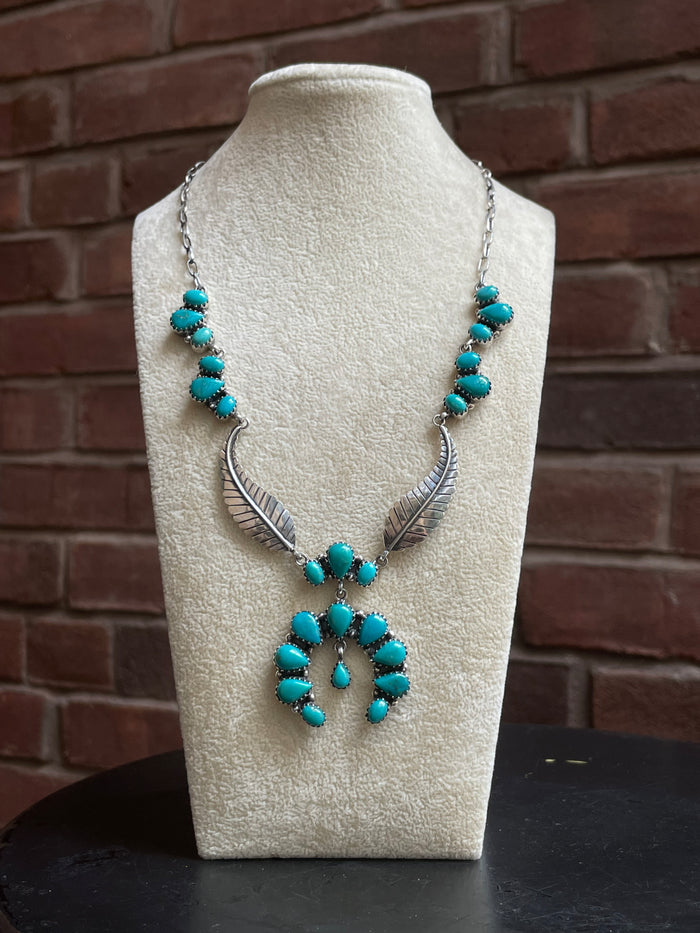 Kingman Turquoise Feather Naja Necklace | 925 Sterling Silver E622