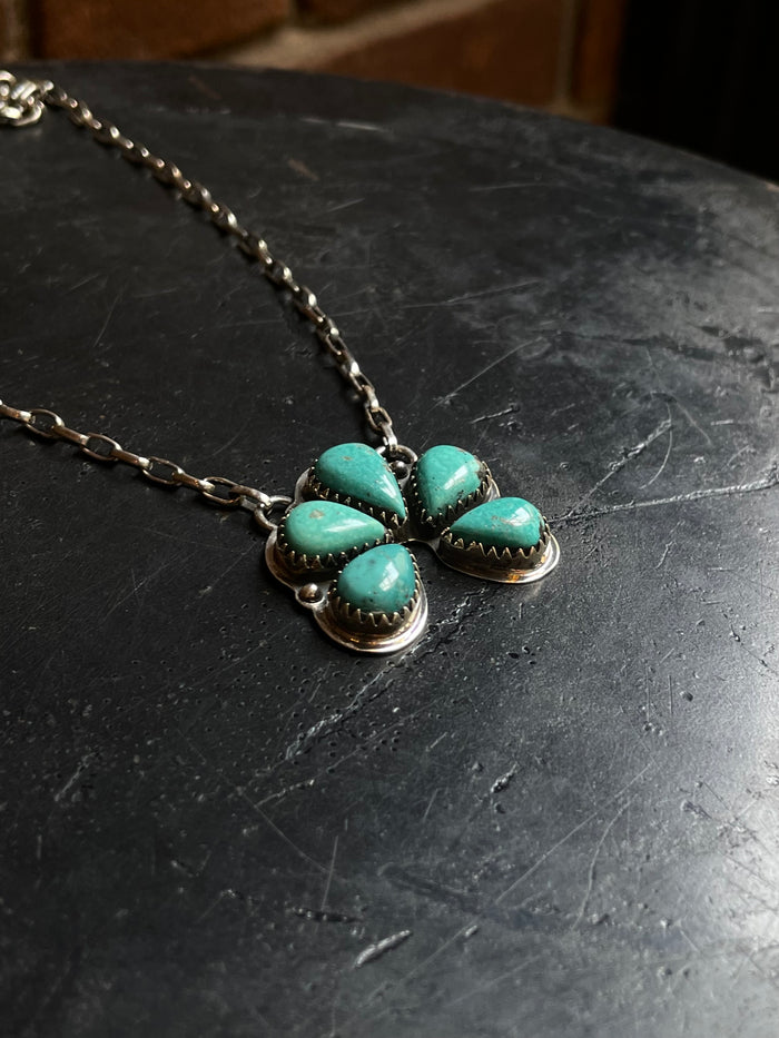 Kingman Turquoise Flower Necklace | 925 Sterling Silver E631
