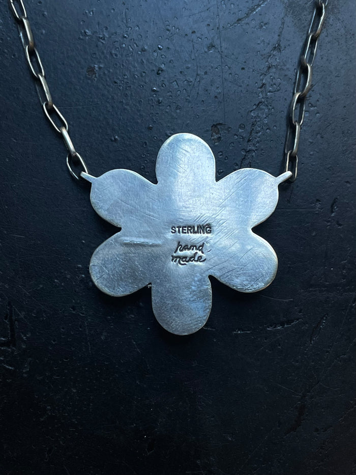 Kingman Turquoise Flower Necklace | 925 Sterling Silver G392