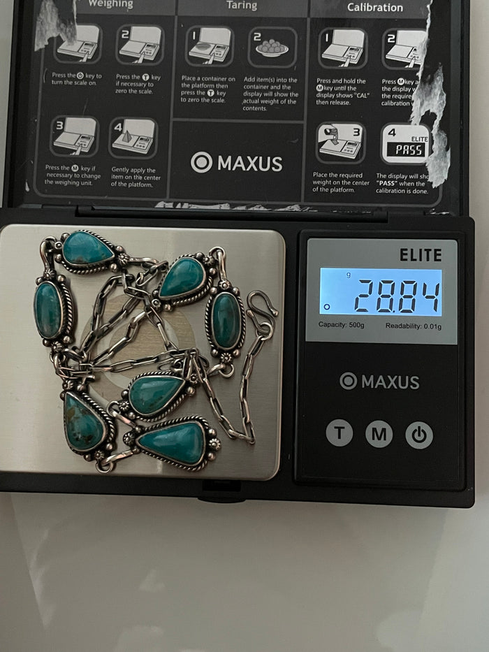 Kingman Turquoise Lariat Necklace | Teardrop Station Drop | 925 Silver E627