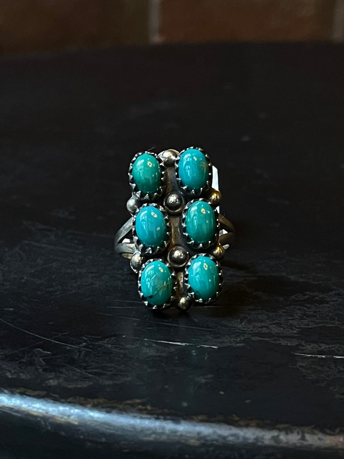Kingman Turquoise Rectangle Cluster Ring | Sterling Silver | Size 8 | A099