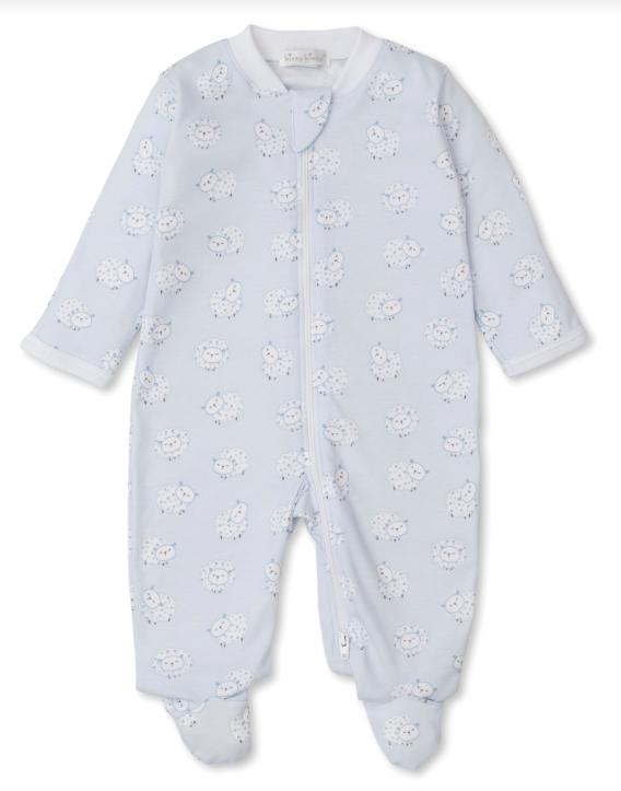Kissy Kissy- Fleecy Sheep Blue Footie - Findlay Rowe Designs