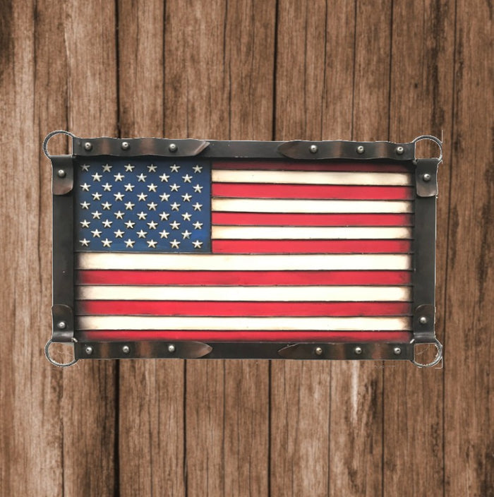 Large Bronze Effect American Flag Wall Mount Sculpture Figurine Statue Figure