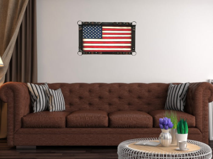 Large Bronze Effect American Flag Wall Mount Sculpture Figurine Statue Figure