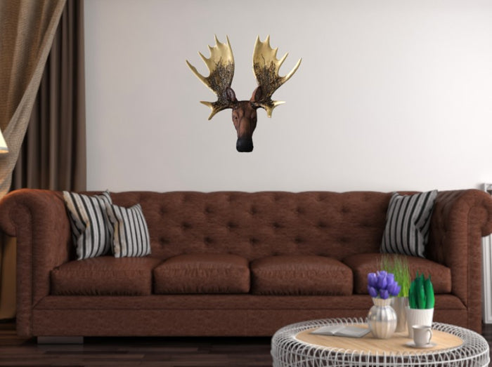 Large Cold Cast Bronze Moose Head Wall Mount Sculpture Statue Figurine Figure
