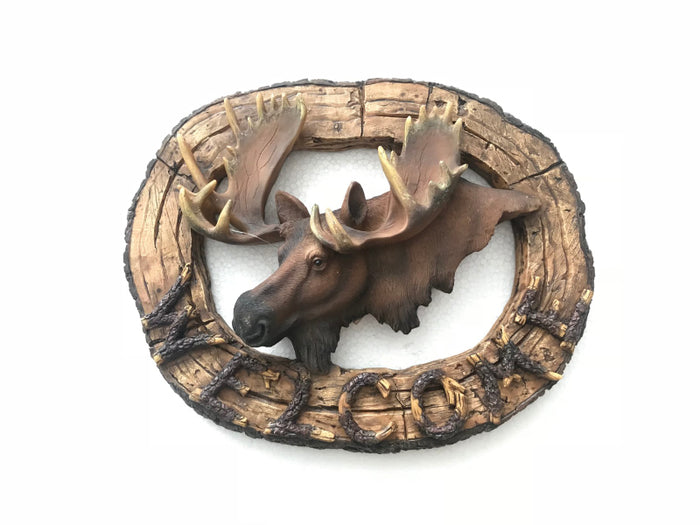 Moose Head Wildlife Trophy Head Wood Look Wall Art Sculpture Welcome Sign Statue