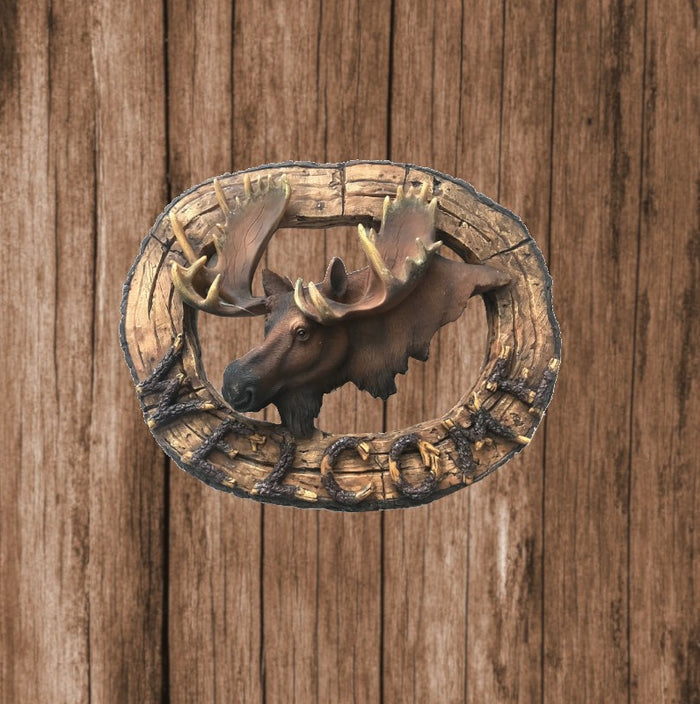 Moose Head Wildlife Trophy Head Wood Look Wall Art Sculpture Welcome Sign Statue