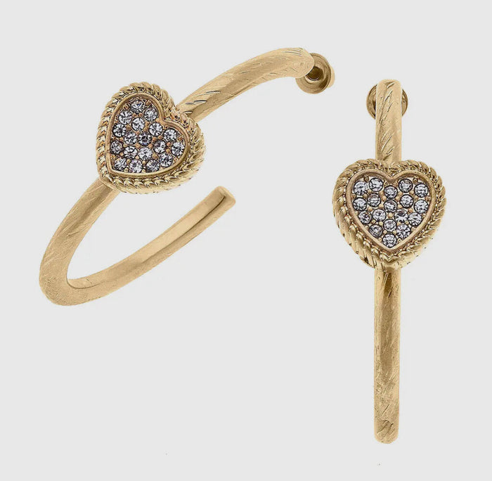 Pave Heart Hoop Earrings