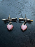 Pink Conch Bow Stud Earrings | Heart Drop Sterling Silver E676