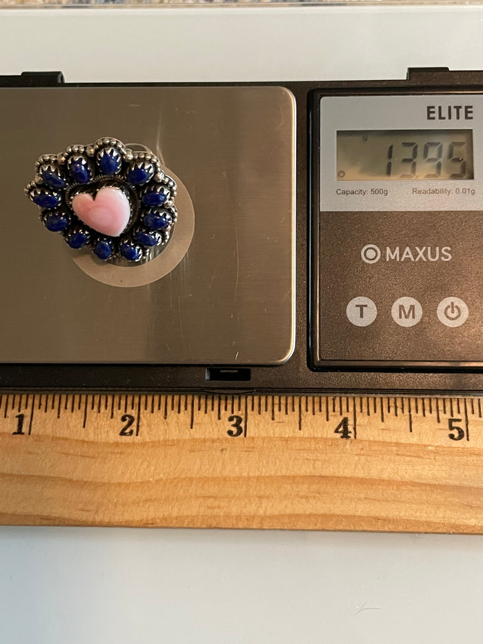 Pink Conch & Lapis Heart Ring Size 6 | 925 Sterling Silver G731