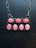 Pink Conch Necklace | Rectangular Cluster Bar | 925 Silver E581