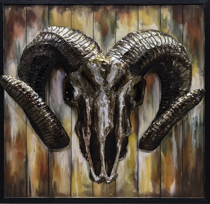Ram Head 3-D Painting Canvas Classic Artwork Metal Sculpture Figurine Home Decor