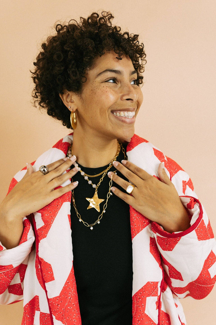 BELJOY starry beaded chain necklace featuring delicate beads and a subtle starry design on a silver-tone chain.