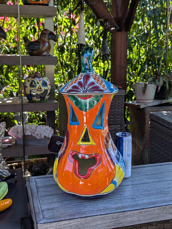 Talavera Pumpkin | Handmade Jack-o-Lantern is Mexican Halloween Decor