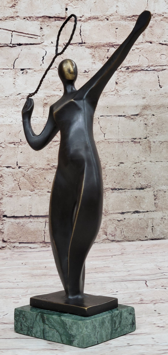 Tennis Badminton Player Serving Bronze Metal Statue Sculpture Figurine Signed 10" x 6"