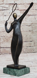 Tennis Badminton Player Serving Bronze Metal Statue Sculpture Figurine Signed 10" x 6"