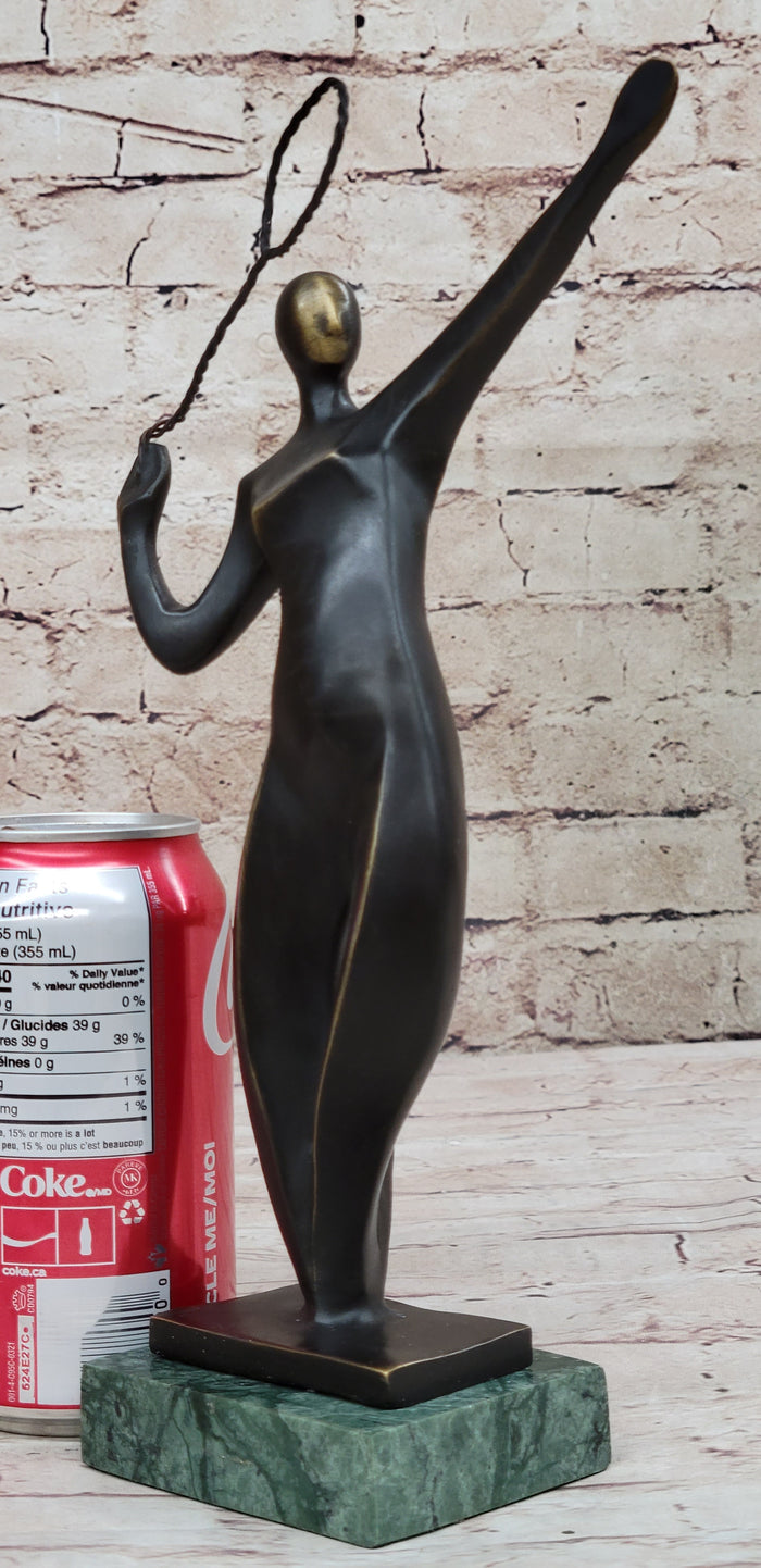 Tennis Badminton Player Serving Bronze Metal Statue Sculpture Figurine Signed 10" x 6"