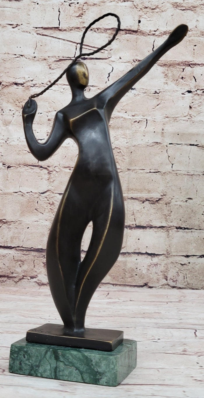 Tennis Badminton Player Serving Bronze Metal Statue Sculpture Figurine Signed 10" x 6"