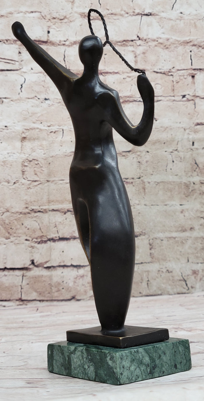 Tennis Badminton Player Serving Bronze Metal Statue Sculpture Figurine Signed 10" x 6"