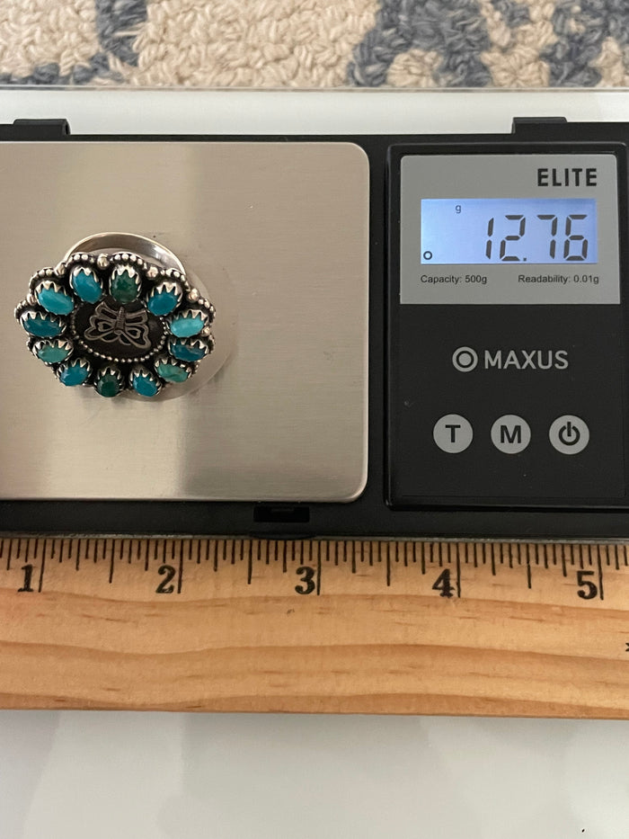 Turquoise Butterfly Cluster Ring Size 9 | 925 Sterling Silver G738
