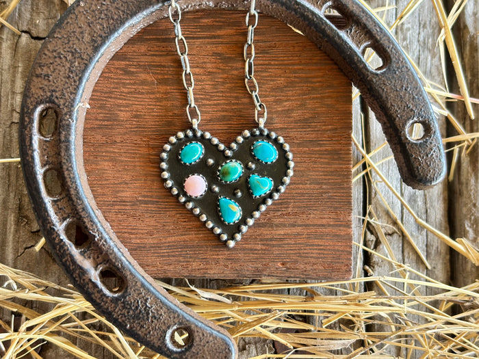 Turquoise Multistone Heart Necklace | 925 Sterling Silver Z33