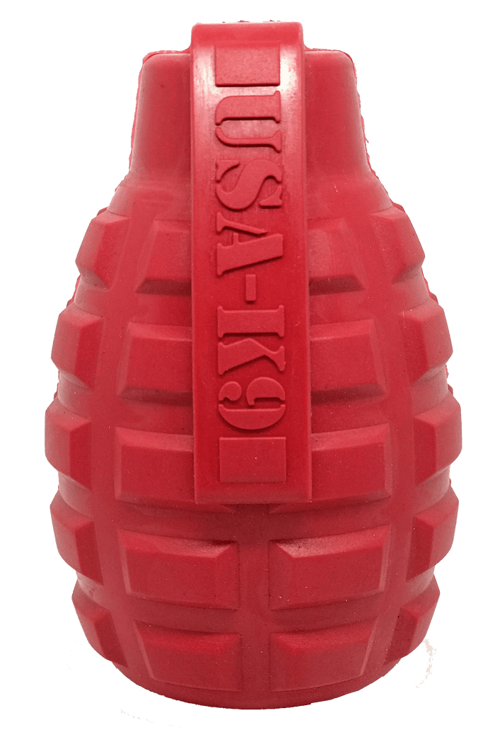 USA-K9 Grenade Rubber Dog Chew Toy | K9 Handler eDispenser Toy | Red & Blue | USA Made